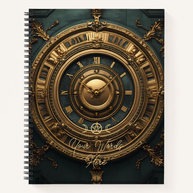 Create Your Own Teal Gold Clock Steampunk Notizbuch (Vorderseite)