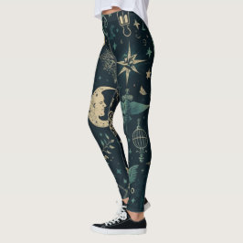 Create Your Own Teal & Gold Pagan Symbols Black Leggings