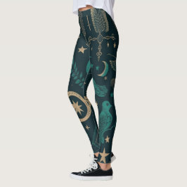 Create Your Own Teal & Gold Ritual Symbols Black Leggings