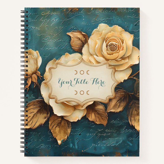Create Your Own Teal & Gold Roses Love Letter Notizbuch (Vorderseite)