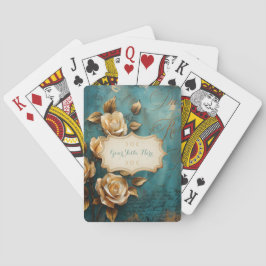 Create Your Own Teal & Gold Roses Spray Floral Spielkarten