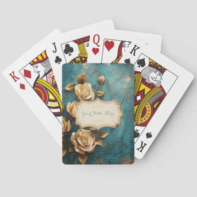 Create Your Own Teal & Gold Roses Spray Floral Spielkarten (Rückseite)