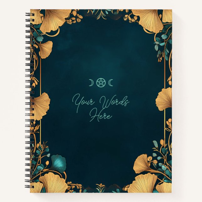 Create Your Own Teal Golden Gingko Leaves Notizbuch (Vorderseite)