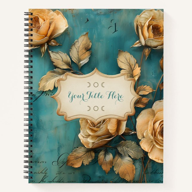 Create Your Own Teal & Golden Peach Rose Spray Notizbuch (Vorderseite)