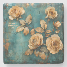 Create Your Own Teal & Golden Peach Rose Spray Steinuntersetzer