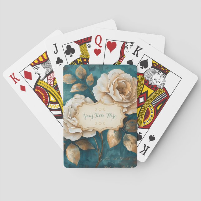Create Your Own Teal & Golden Peach Roses Floral Spielkarten (Rückseite)