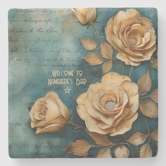 Create Your Own Teal & Golden Yellow Rose Bouquet Steinuntersetzer (Vorderseite)