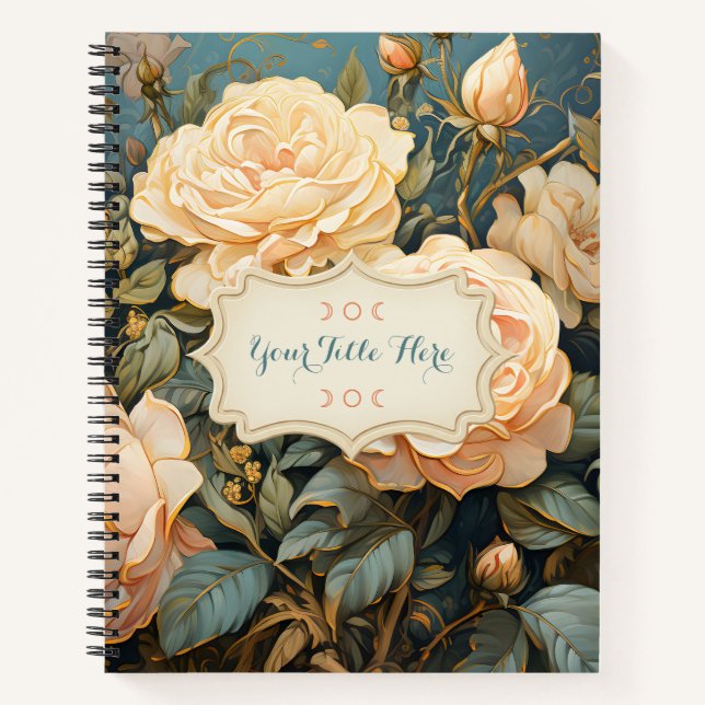 Create Your Own Teal Peach & Yellow Roses Bouquet Notizbuch (Vorderseite)