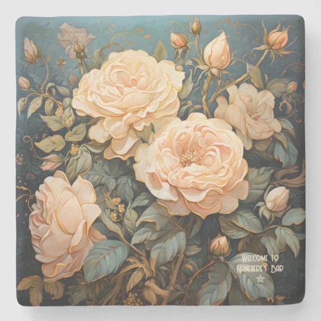 Create Your Own Teal Peach & Yellow Roses Bouquet Steinuntersetzer (Vorderseite)