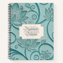 Create Your Own Teal Silver Lotus Vintage Floral Notizbuch
