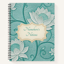 Create Your Own Teal White Lotus Vintage Floral Notizbuch