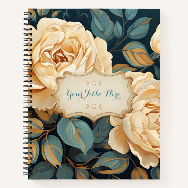 Create Your Own Teal & Yellow Roses Spray Floral Notizbuch (Vorderseite)
