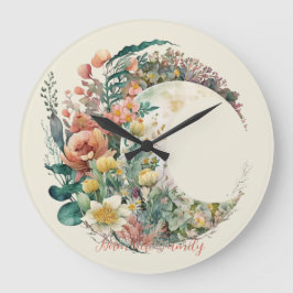 Create Your Own Tropical Floral Crescent Moon Große Wanduhr