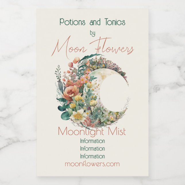 Create Your Own Tropical Floral Crescent Moon Weinetikett (Einzelnes Label)