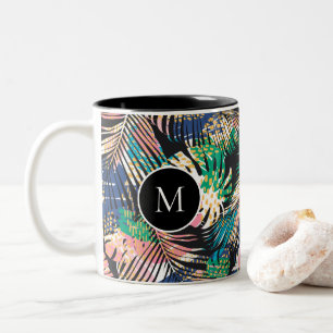Create Your Own Tropical Print Monogram Zweifarbige Tasse