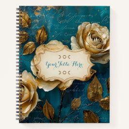 Create Your Own Turquoise Blue Gold Roses Floral Notizbuch