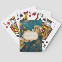 Create Your Own Turquoise Blue Gold Roses Floral Spielkarten