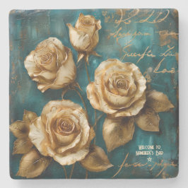 Create Your Own Turquoise Gold Roses Spray Floral Steinuntersetzer