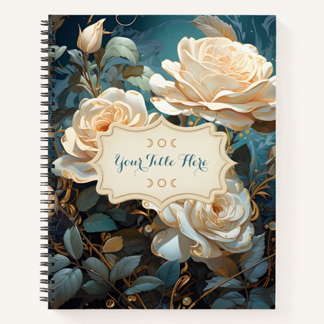 Create Your Own Turquoise Pale Peach Roses Floral Notizbuch (Vorderseite)