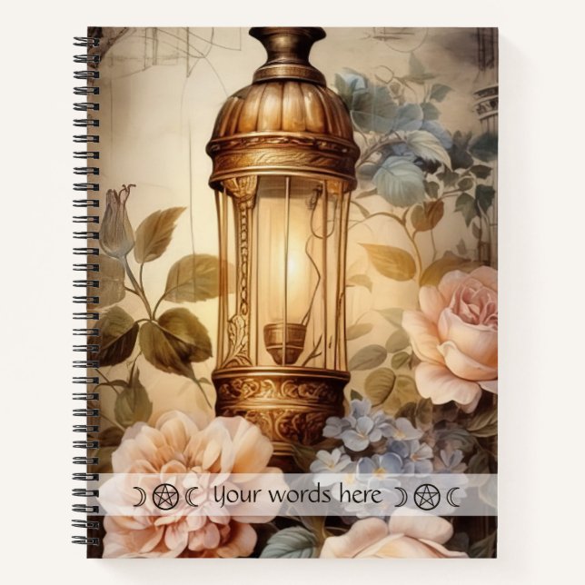 Create Your Own Vintage Garden Lantern Roses Notizbuch (Vorderseite)