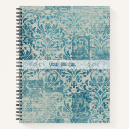 Create Your Own Vintage Teal Damask Newsprint Notizbuch