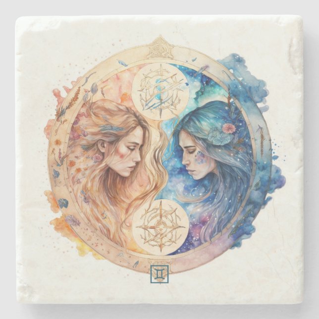 Create Your Own Watercolor Gemini Steinuntersetzer (Vorderseite)