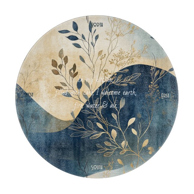 Create Your Own Wavy Blue Floral Minimalist Schneidebrett (Vorderseite)