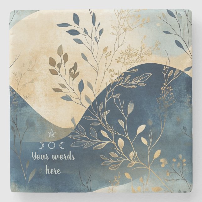 Create Your Own Wavy Blue Floral Minimilist Steinuntersetzer (Vorderseite)