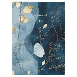 Create Your Own Wavy Blue Gold Floral Minimalist Klemmbrett