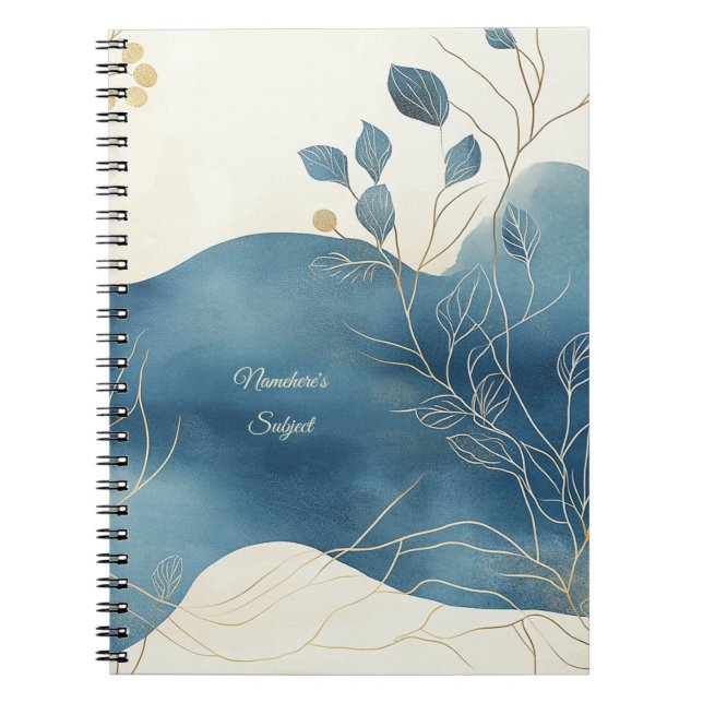Create Your Own Wavy Blue Gold Floral Minimalist Notizblock (Vorderseite)
