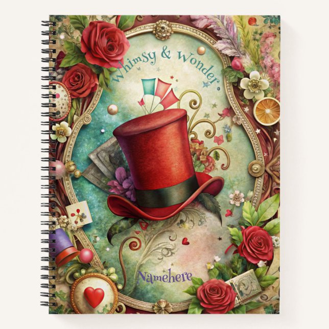 Create Your Own Whimsical Red Top Hat Notizbuch (Vorderseite)