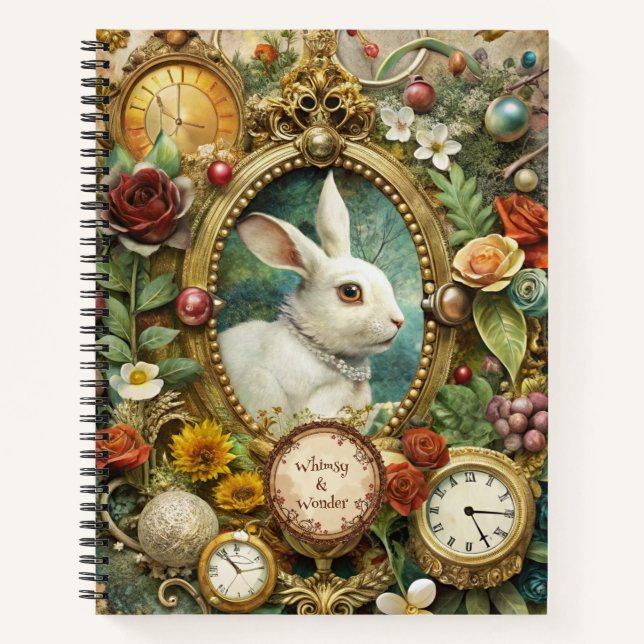 Create Your Own Whimsical White Rabbit Lady Notizbuch (Vorderseite)