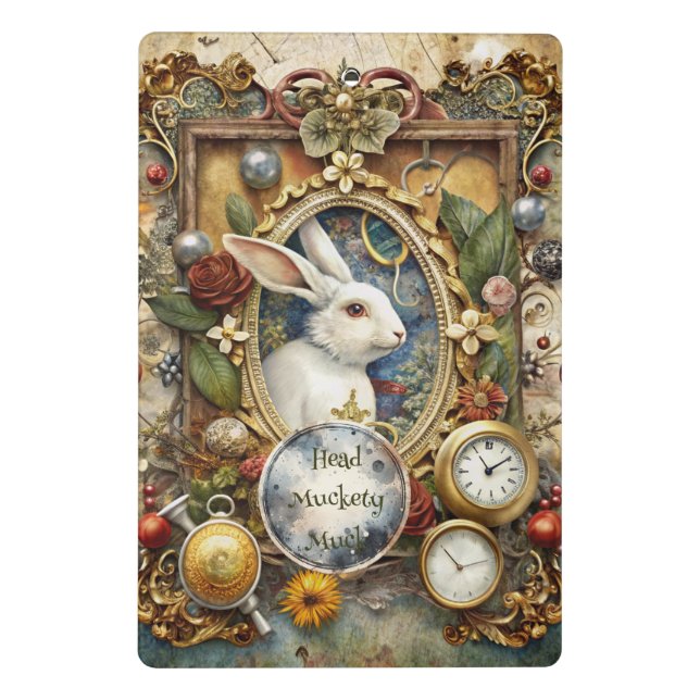 Create Your Own Whimsical White Rabbit Mini Klemmbrett (Rückseite)