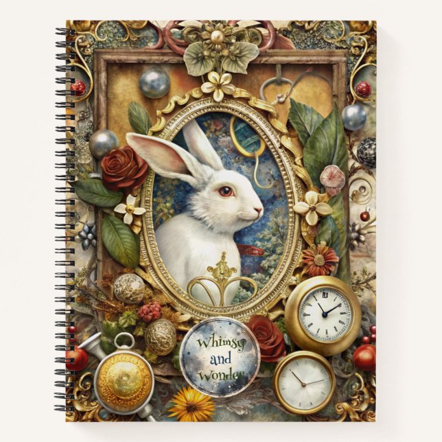 Create Your Own Whimsical White Rabbit Notizbuch (Vorderseite)