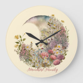 Create Your Own Wildflowers Floral Crescent Moon Große Wanduhr