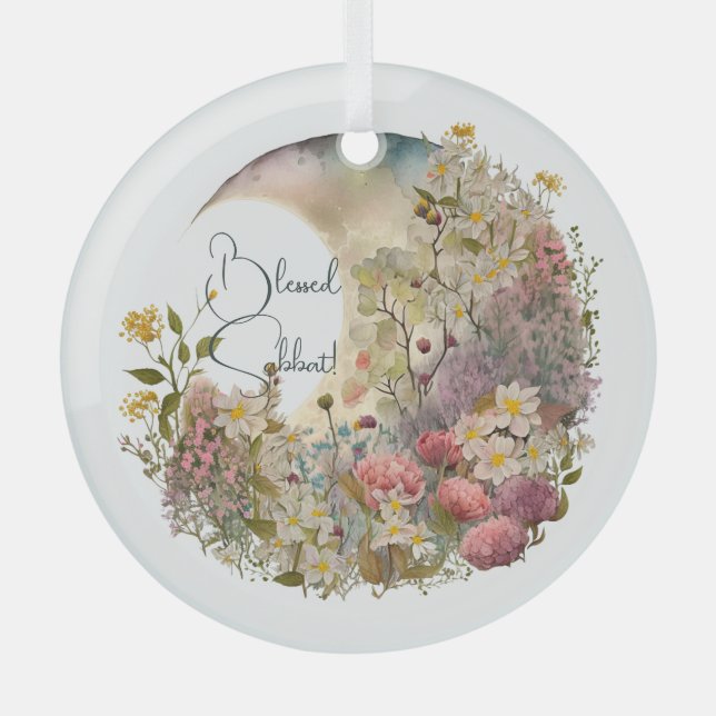 Create Your Own Wildflowers Floral Crescent Moon Ornament Aus Glas (Vorderseite)