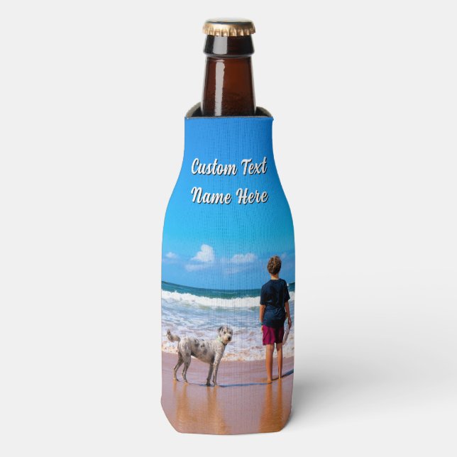 Create Your Pet Photo Bottle Cooler Custom Text Flaschenkühler (Flaschenvorderseite)