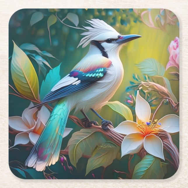 Created Aquamarin Winged Jay Rechteckiger Pappuntersetzer (Vorderseite)