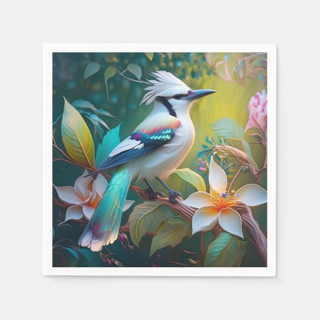 Created Aquamarin Winged Jay Serviette (Vorderseite)