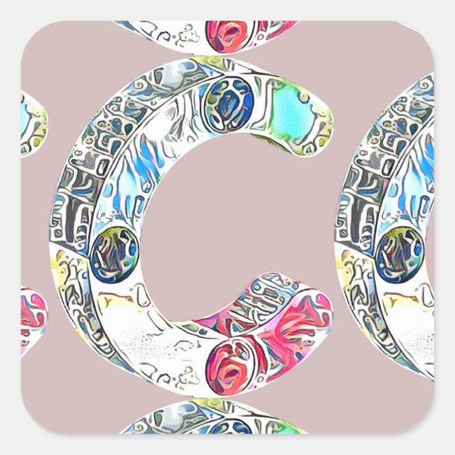 Creative Alphabet C Letter Quadratischer Aufkleber (Vorderseite)