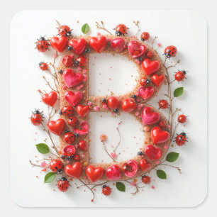 Creative Alphabet Letter B mit Herzformen Quadratischer Aufkleber
