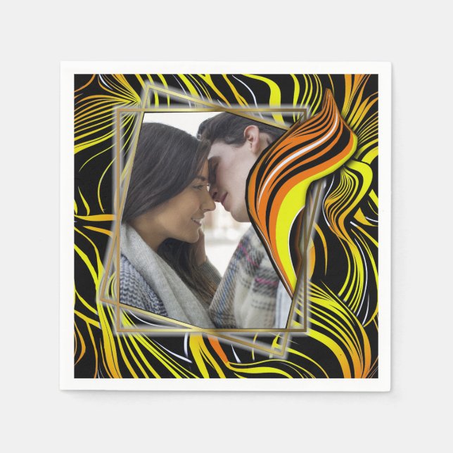 Creative Black, Yellow & Orange Nahtlos Abstrakt Serviette (Vorderseite)