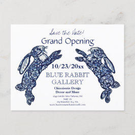 Creative Blue Bunny Business Grand Opening Date Ankündigungspostkarte