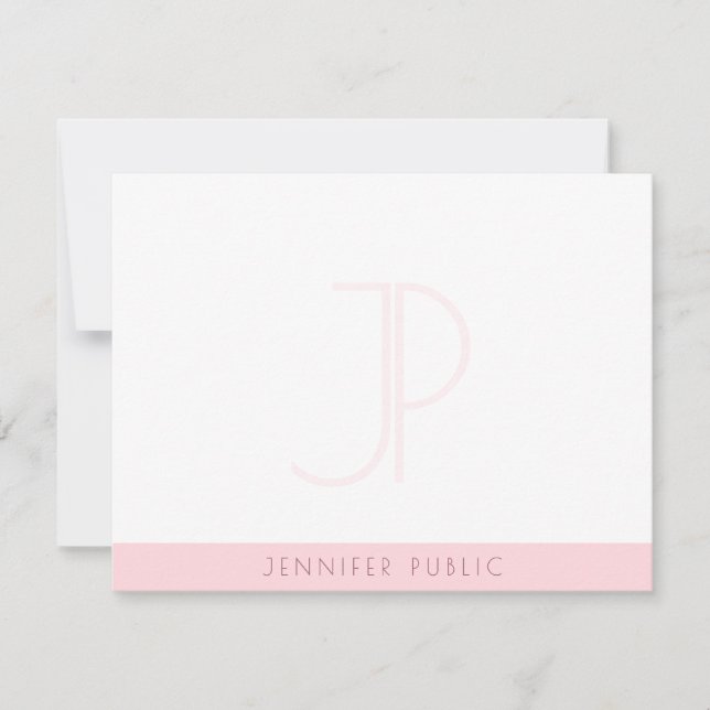 Creative Blush Pink Monogram Modern Minimalistisch Mitteilungskarte (Vorderseite)