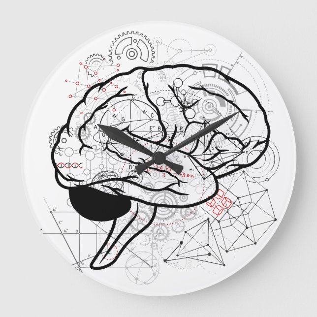 Creative Brain Artwork mit Science Theme Große Wanduhr (Vorderseite)