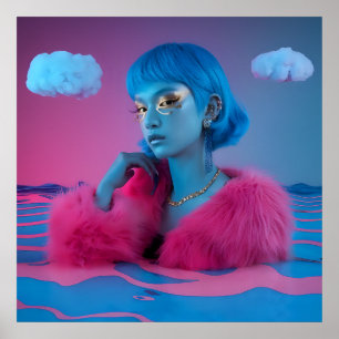 Creative Collage Girl in rosa Pelzmantel Poster