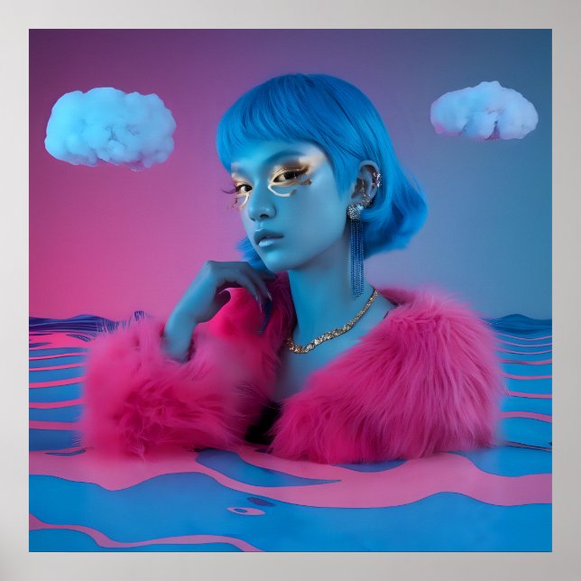 Creative Collage Girl in rosa Pelzmantel Poster (Vorne)