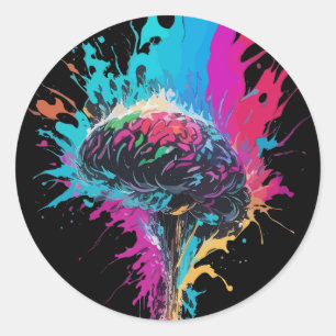 Creative Colorful Brain Splash Artwork Runder Aufkleber
