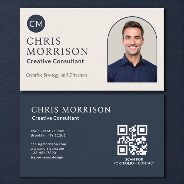 Creative Consultant Photo QR Code Navy Blue Visitenkarte (Von Creator hochgeladen)