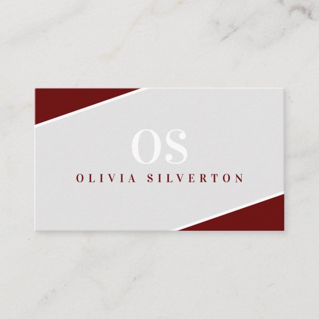CREATIVE CORNERS Klassischer Monogramm-Maroon grau Visitenkarte (Vorderseite)